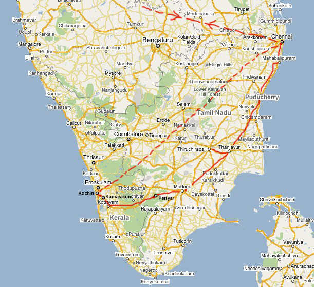 India del Sud - Itinerario del viaggio